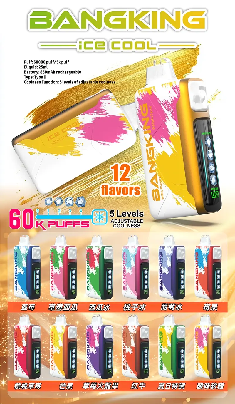 【12種口味】Bang King 60000口一次性電子煙|5檔調節涼度 極致冰爽超長續航體驗 王嘉爾同款 台灣現貨